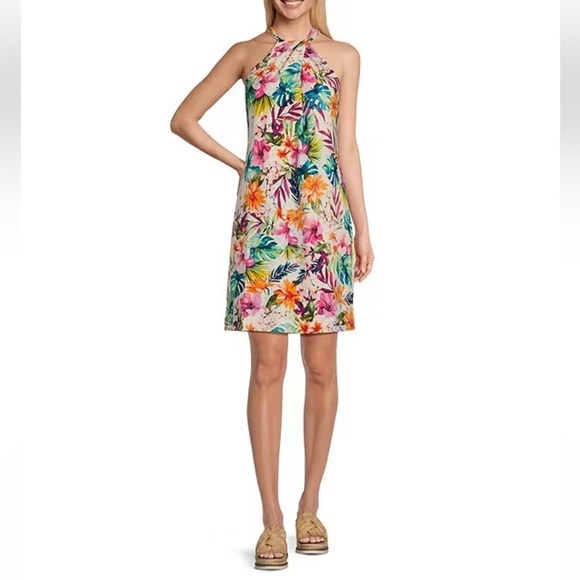 Tommy Bahama Garden of Hope & Courage Silk Shift Dress Tropical Print NWT $238 - Picture 2 of 16